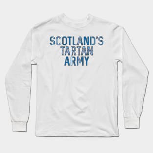 Scotland's Tartan Army, Scottish Saltire Flag Tartan, Scottish Football Slogan Design Long Sleeve T-Shirt